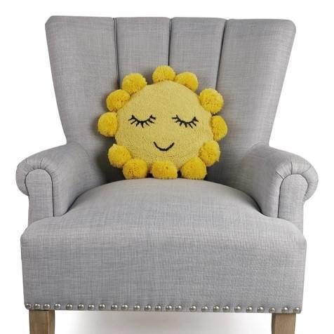 Pillow - Sunshine With Pom Poms - Hooked Wool