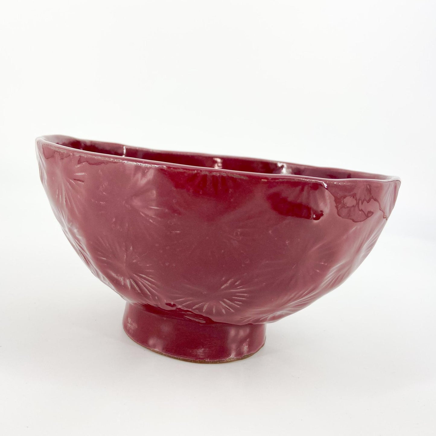 Bowl - Glazed Ceramic Footed Original - Maroon