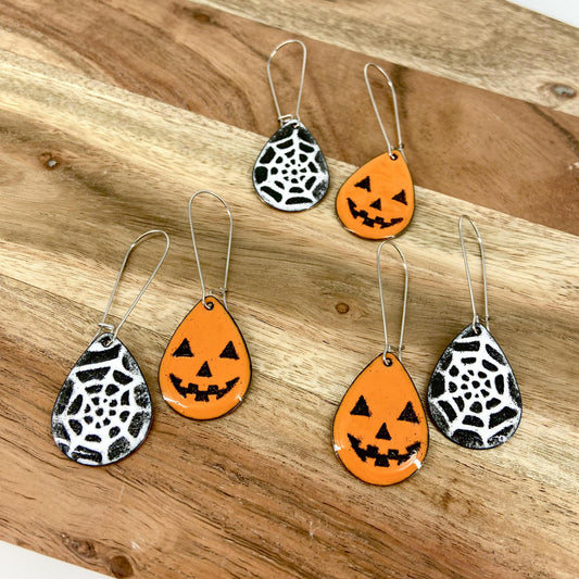 Earrings  - Jack-o-Lantern/Web - Enamel on Copper