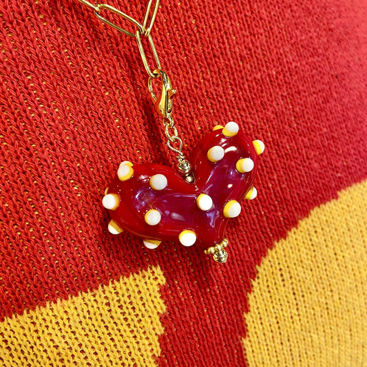 Pendant -  Chiefs Bumpy Heart - Glass & Gold Fill