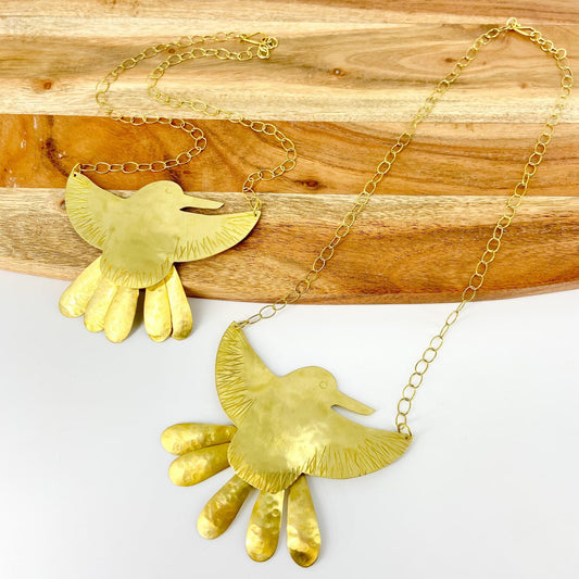 Necklace - Brass Hummingbird