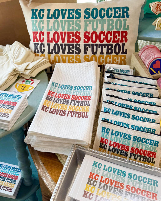 Tea Towel - KC LOVES SOCCER/KC LOVES FUTBOL - Waffle Weave Cotton