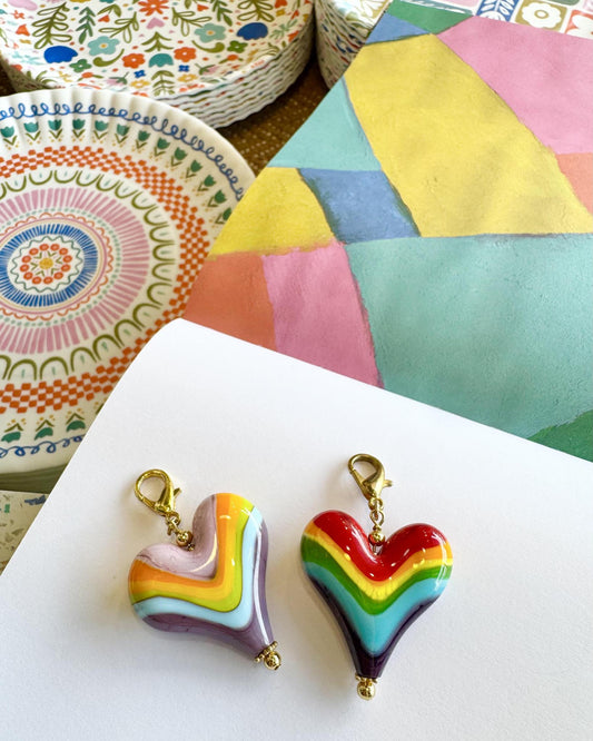 Pendant - Rainbow Color Heart - Glass & Gold Fill