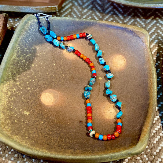 Necklace - Turquoise/African Trade Bead/Sterling
