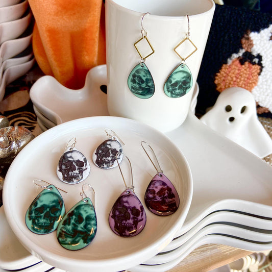 Earrings  - Skulls - Enamel on Copper