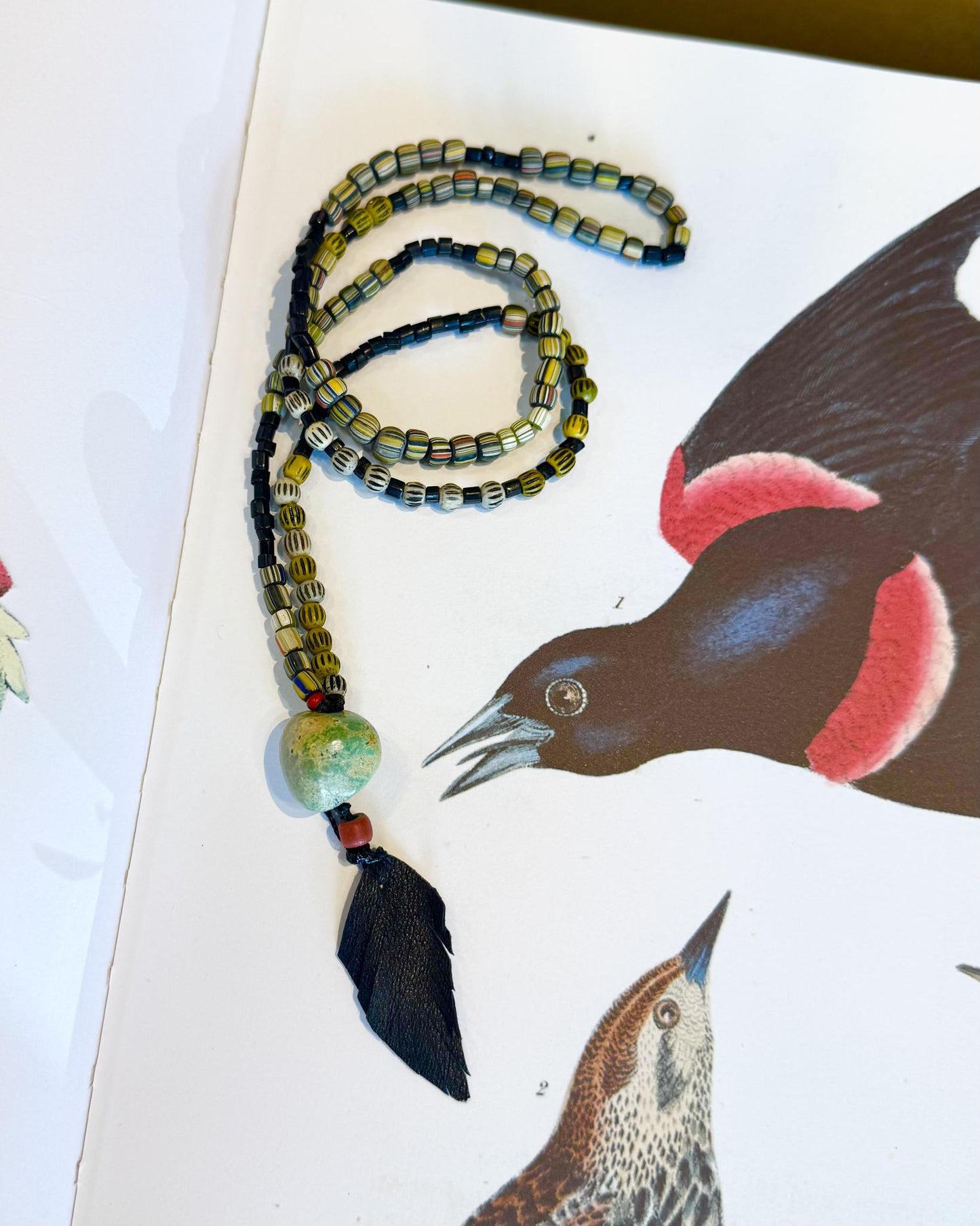Necklace - African Trade Beads/Leather/Turquoise