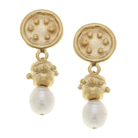 Earrings - Gold Circle & Pearl Drop - Clip
