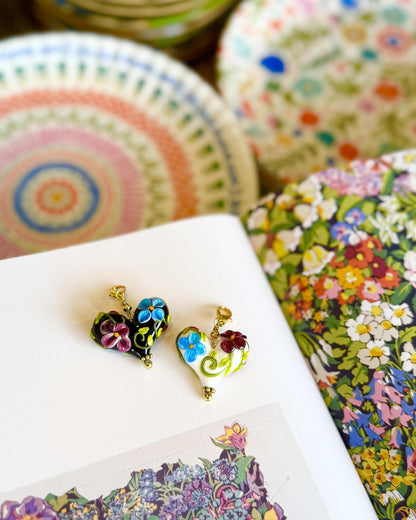 Pendant - Raised Florals on Heart - Glass & Gold Fill