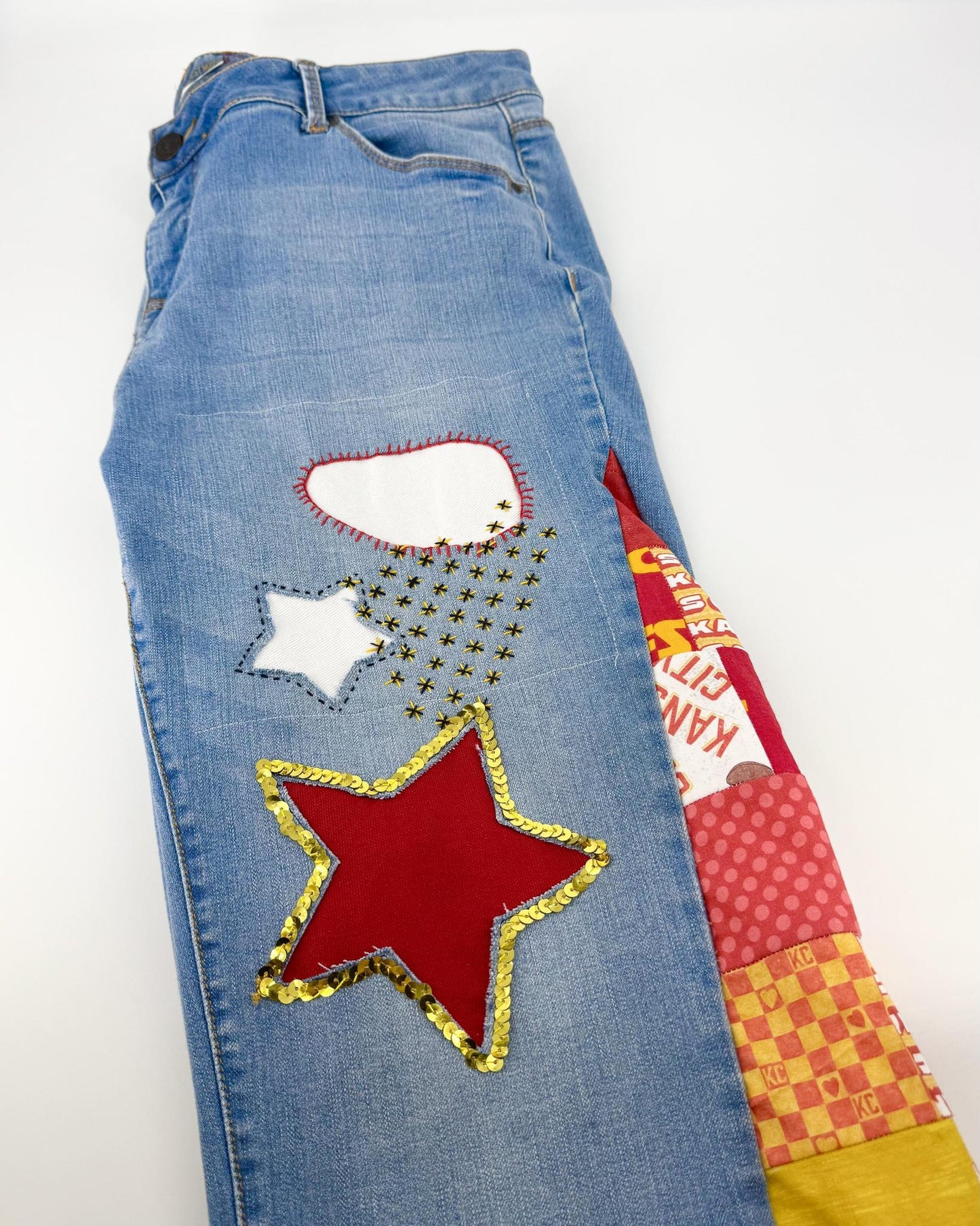 Upcycle YOUR Jeans - CUSTOM - KC Red Kingdom Inspired
