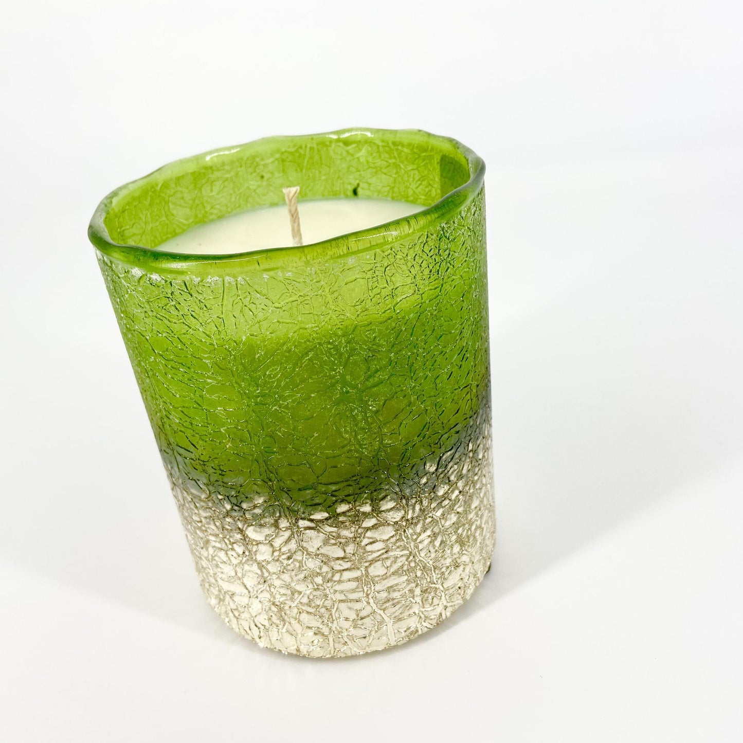 Candle - Siberian Fir - Poured Into Green/Silver Crackle Glass