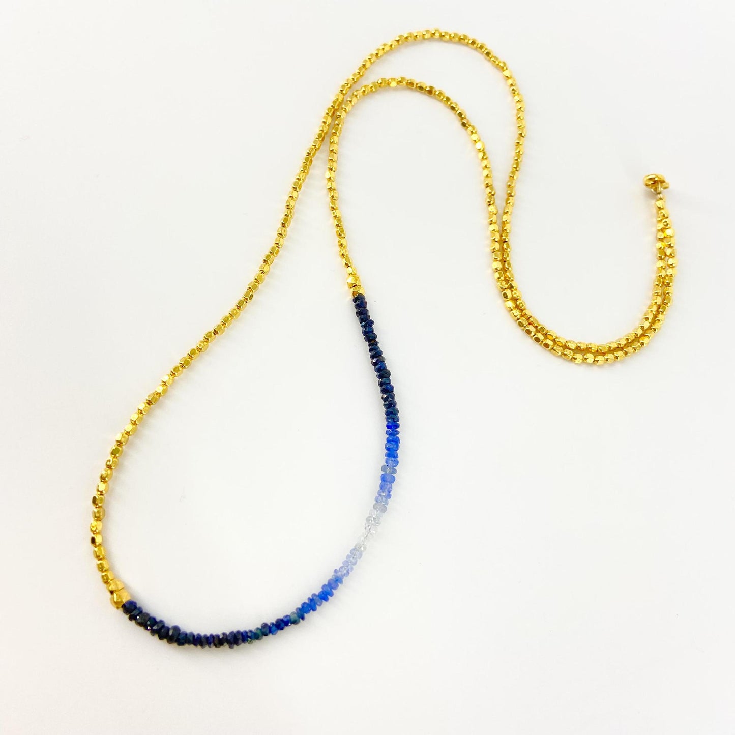 Necklace - Mini Bead 24" - Sapphire Fade - 18kt Gold Vermeil