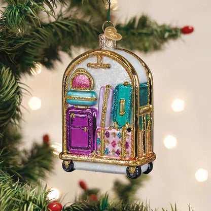 Ornament - Blown Glass - Hotel Luggage Cart