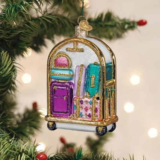 Ornament - Blown Glass - Hotel Luggage Cart
