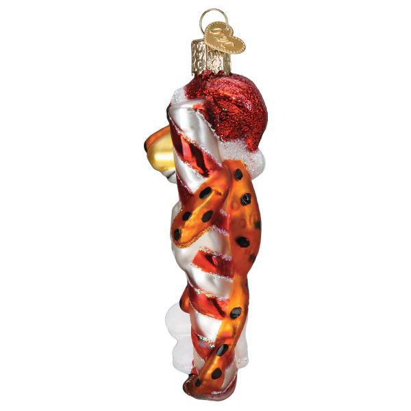 Ornament - Blown Glass - Chester Cheetah on Candy Cane