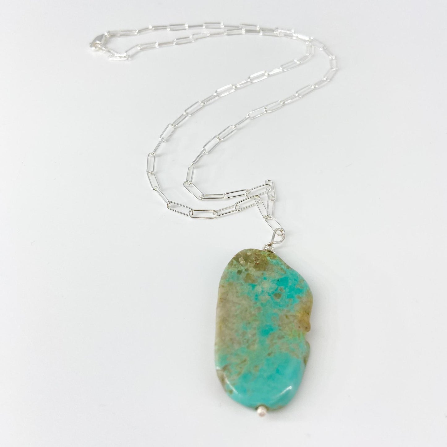 Necklace - Turquoise Slice on Sterling Chain