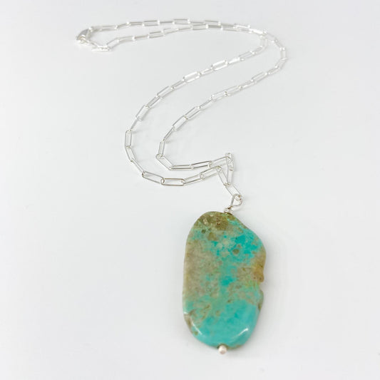 Necklace - Turquoise Slice on Sterling Chain