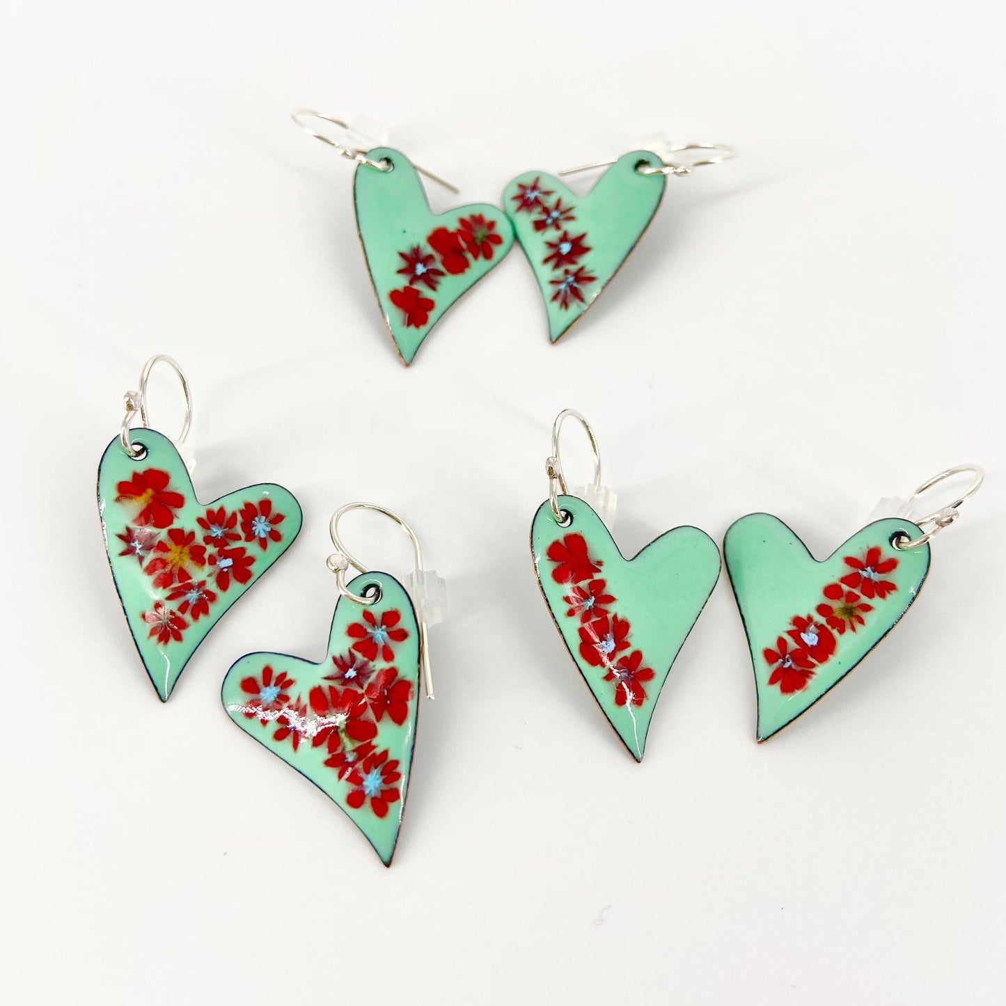 Earrings  - Floral Hearts - Red & Turquoise