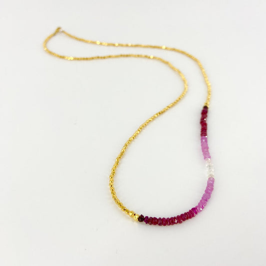 Necklace - Mini Bead 24" - Ruby Fade - 18kt Gold Vermeil