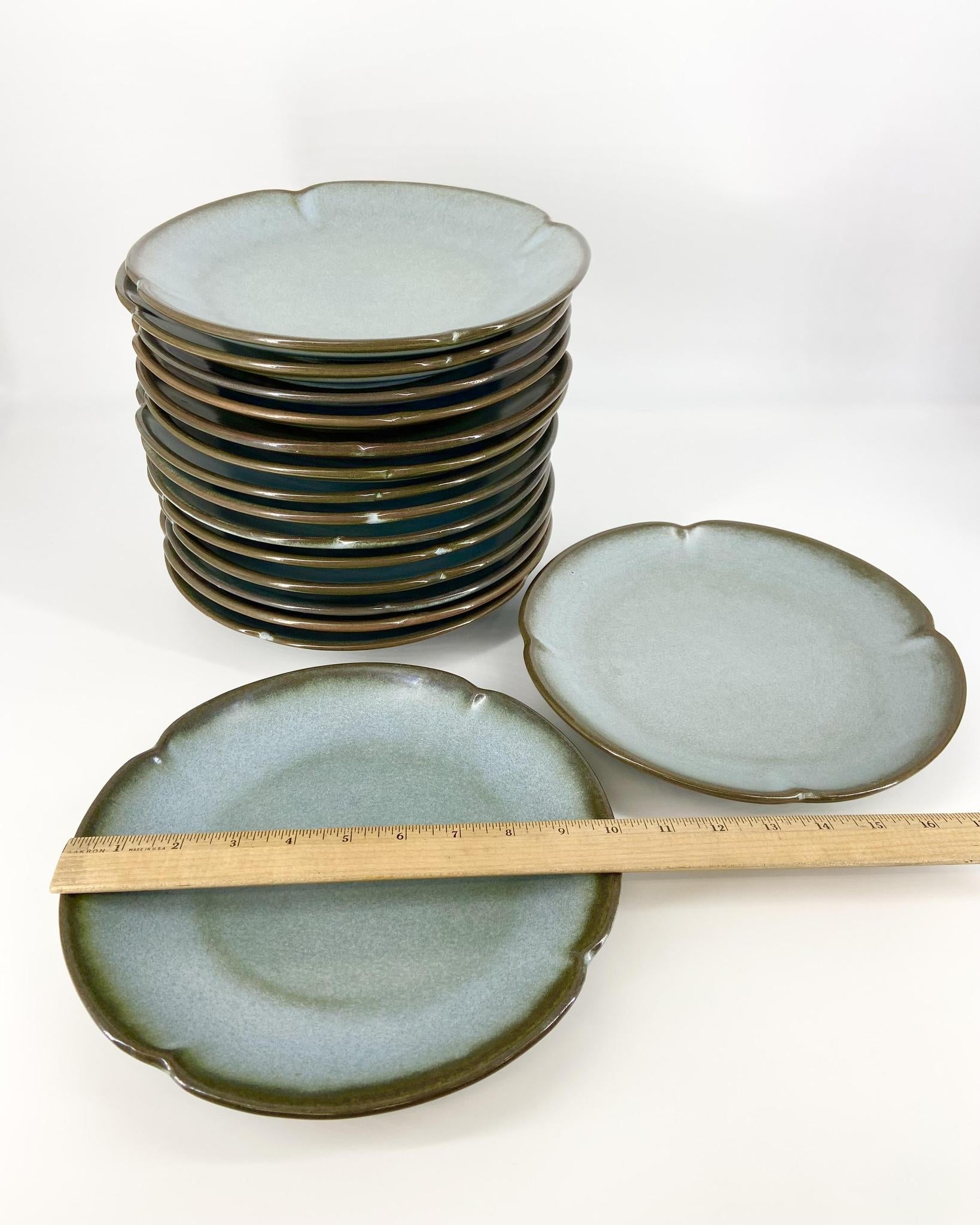 Frankoma Pottery pieces. Part of a vintage collection of 119 pieces. Collectible vintage set of Frankoma Plainsman Woodland Moss tableware.