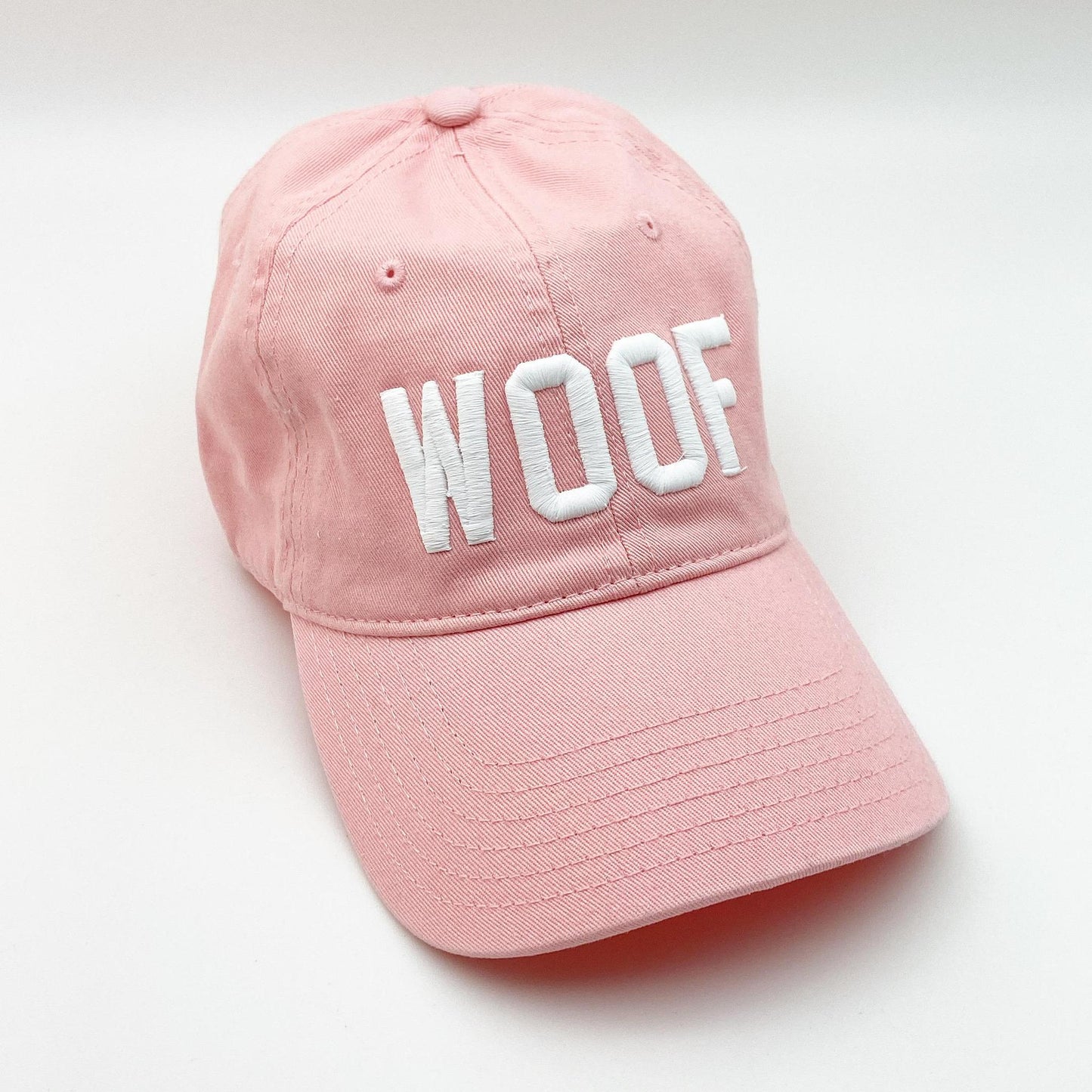Ballcap - WOOF in White on Pink