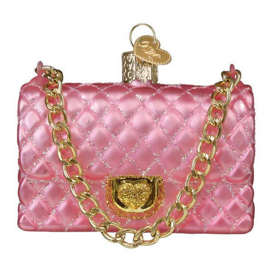 Ornament - Blown Glass - Quilted Purse