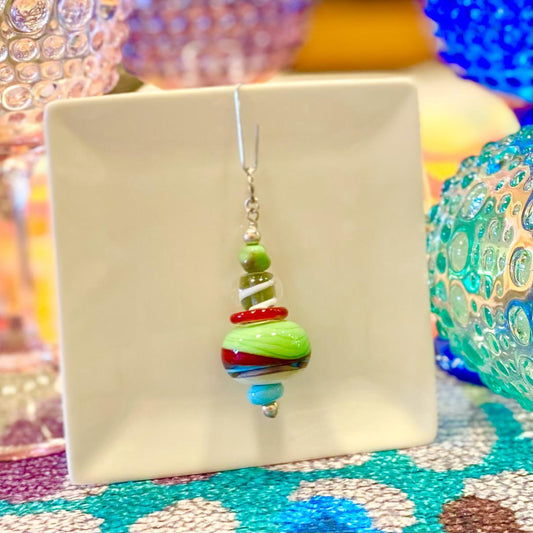 Pendant -  Swirls (5 Beads) - Glass & Sterling Silver