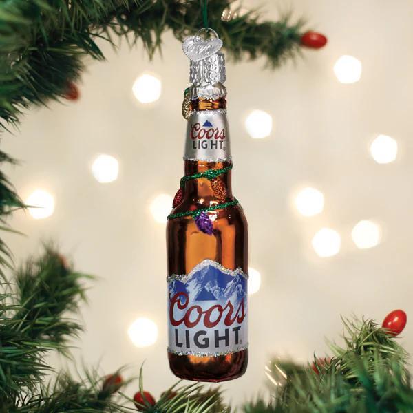 Ornament - Blown Glass - Holiday Coors Light Bottle