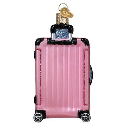 Ornament - Blown Glass - Pink Rolling Suitcase
