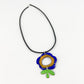 Necklace - Flower & Leaf - Dark Blue/Yellow - Enamel (Video)