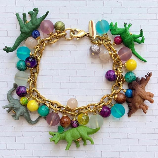 Bracelet - Tiny Dinosaurs & Vintage Beads