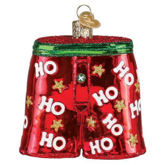 Ornament - Blown Glass - Holiday Boxer Shorts