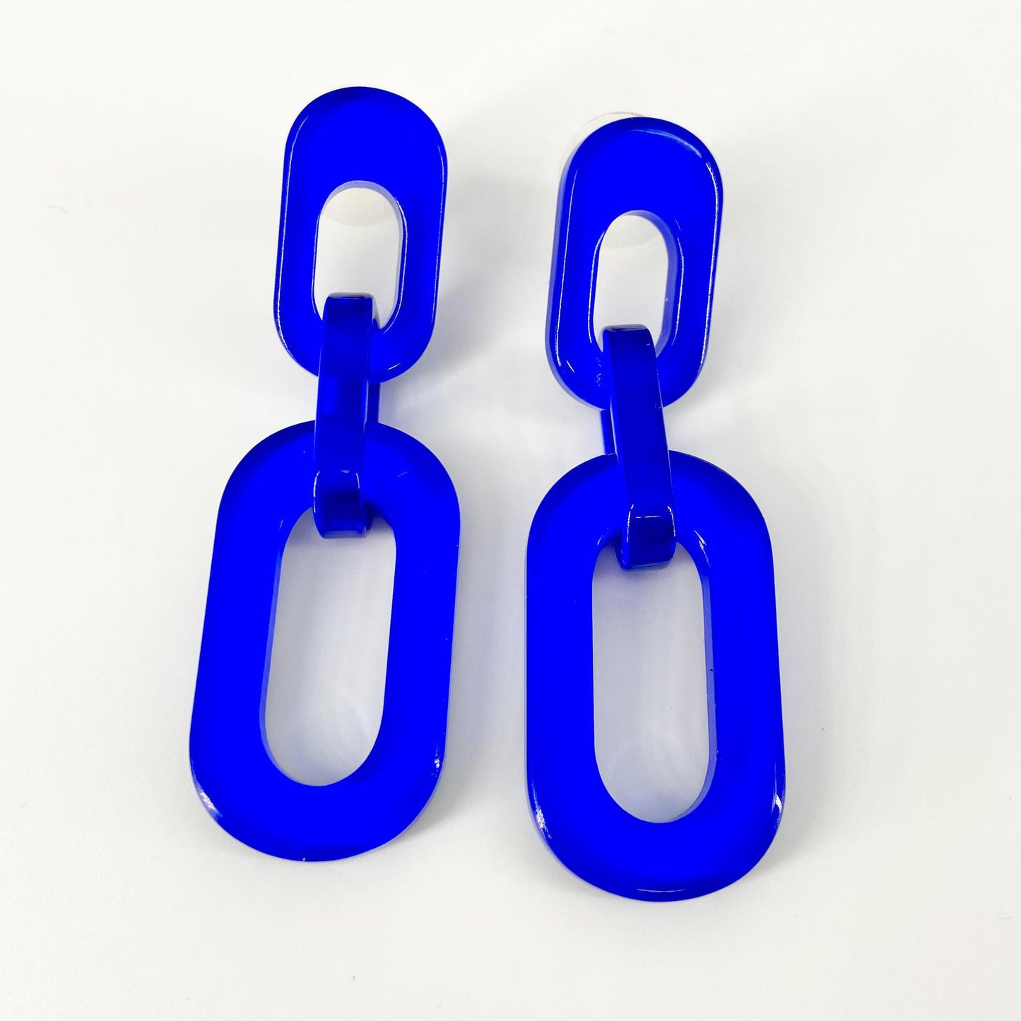 Earrings - Cable Chain Drop Post - Cobalt - Resin