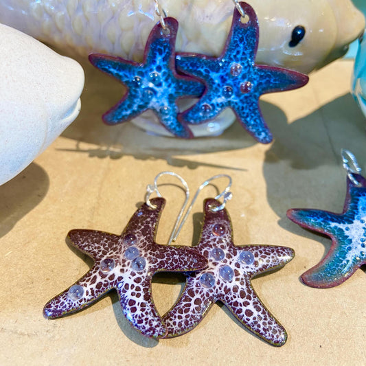 Earrings  - Starfish - Enamel & Glass Orbs