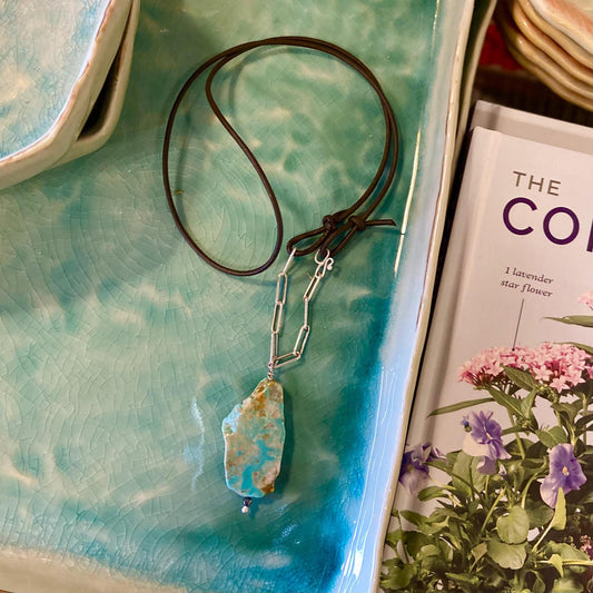 Necklace - Leather/Sterling/Turquoise