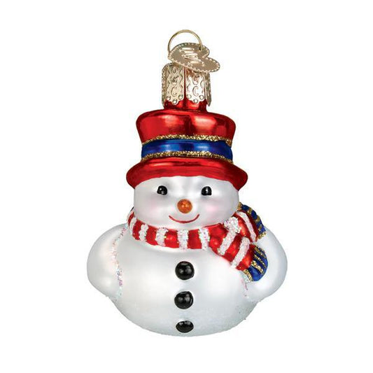 Ornament - Blown Glass - Mini Snowman - Candy Cane Scarf