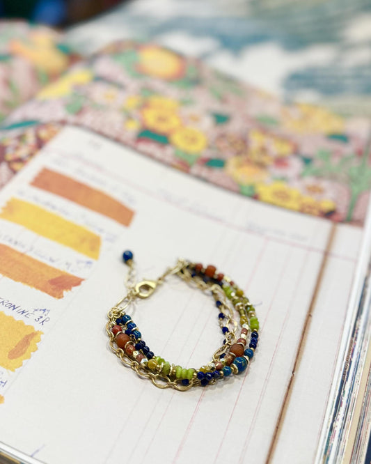 Bracelet - Olive Jade/Czech Glass/Lapis Lazuli - Gold on Brass