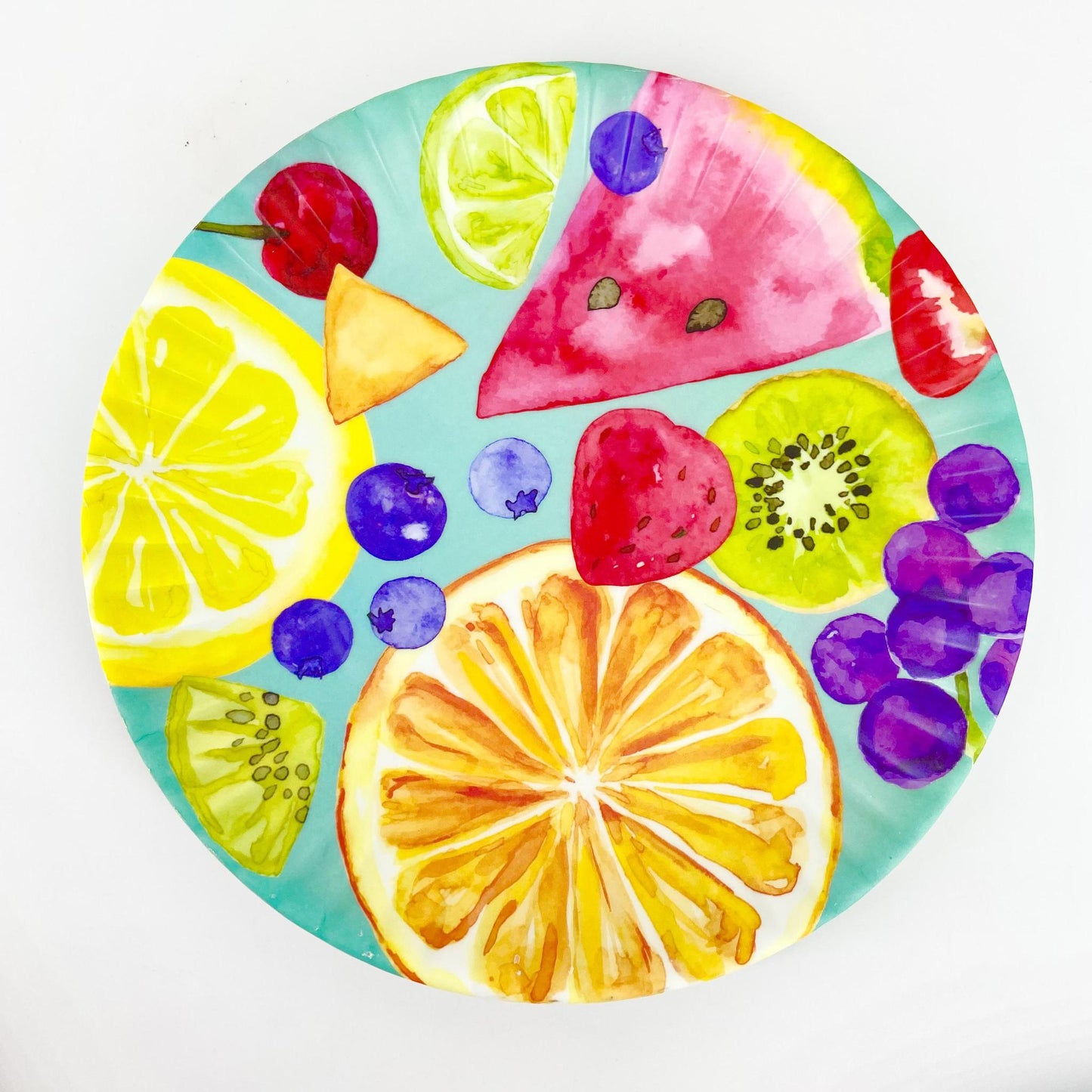 Plate - Citrus Fruit on Turquoise - Melamine - 9"