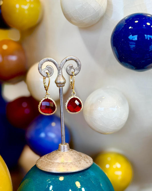 Earrings - "Red" Crystal Drops - 14k Gold on Sterling