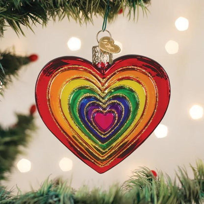 Ornament - Blown Glass - Rainbow Heart
