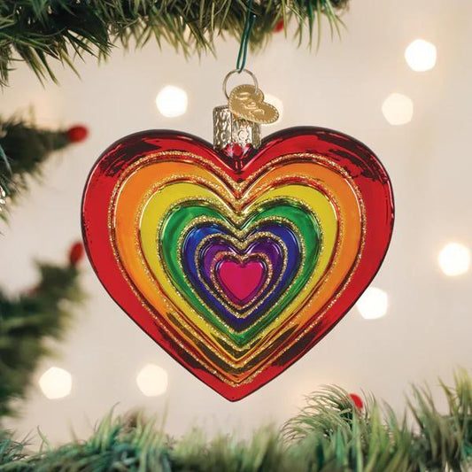 Ornament - Blown Glass - Rainbow Heart