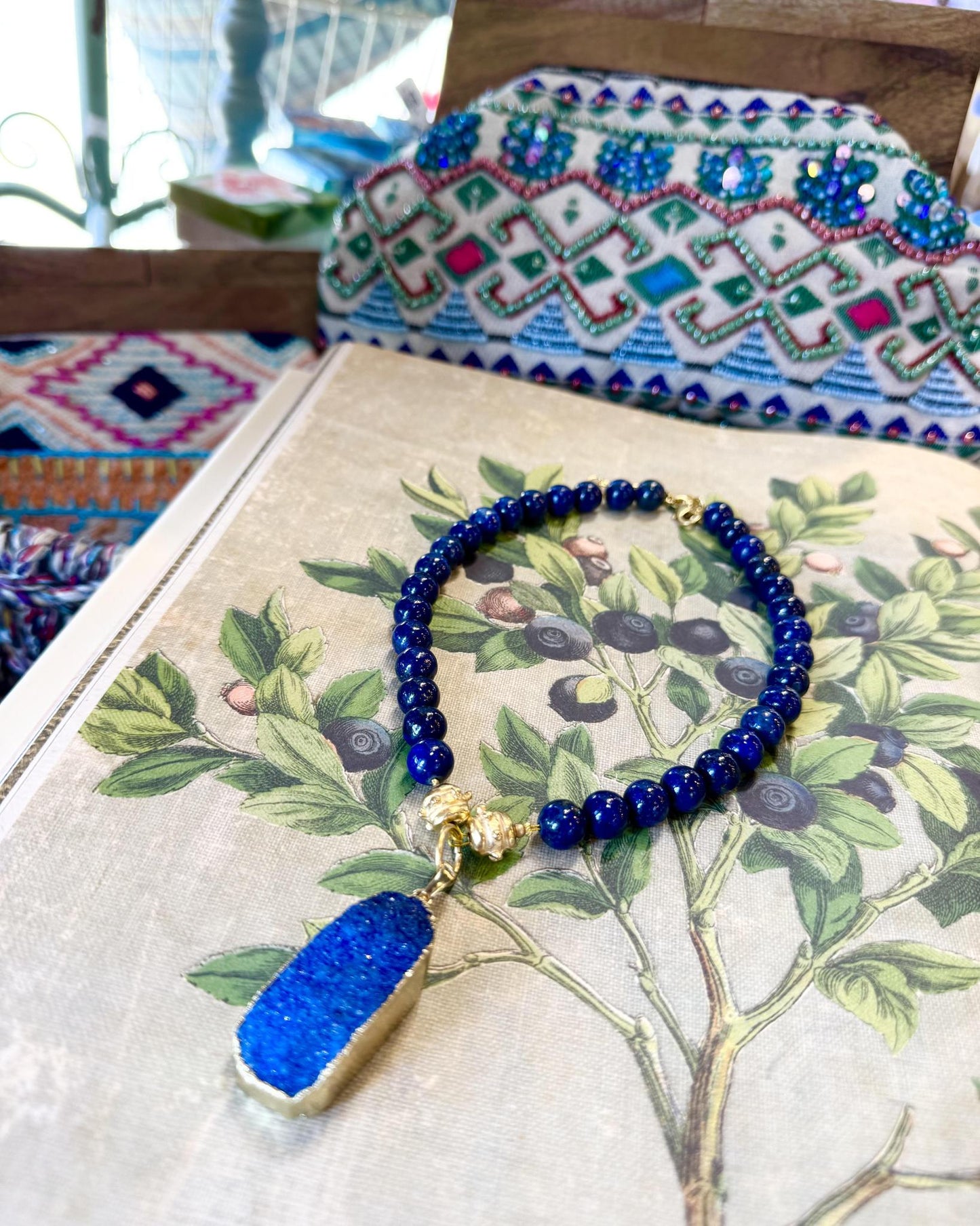 Necklace - Sodalite & Blue Quartz Druzy - 14kt Gold Vermeil