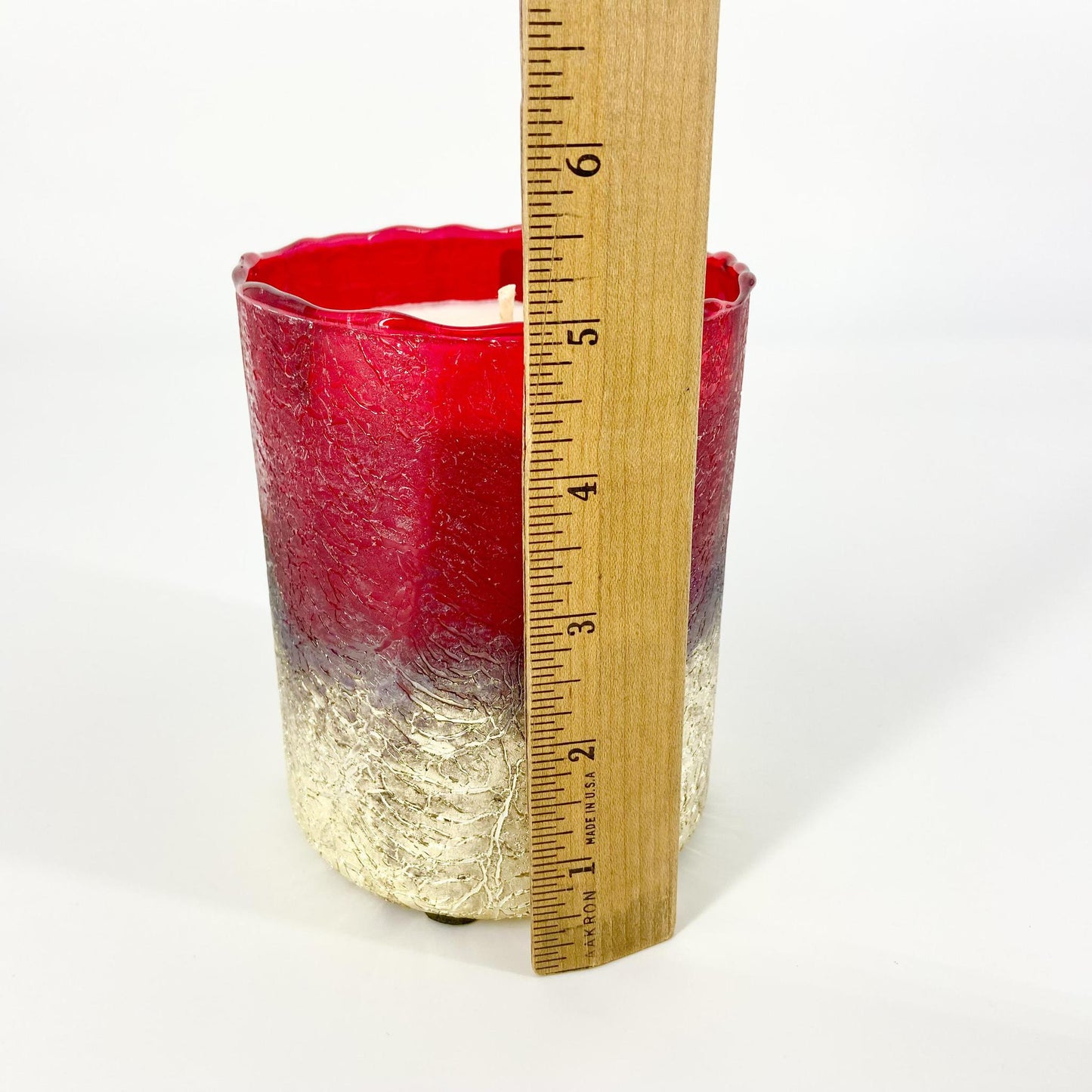 Candle - Siberian Fir - Poured Into Red/Silver Crackle Glass