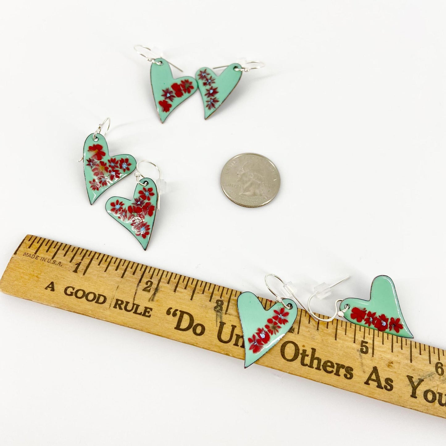 Earrings  - Floral Hearts - Red & Turquoise