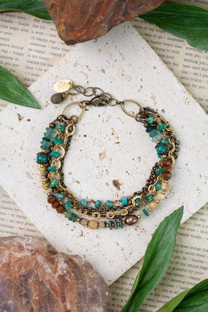 Bracelet - Roman Glass/Amazonite/Czech Glass - Gold on Brass