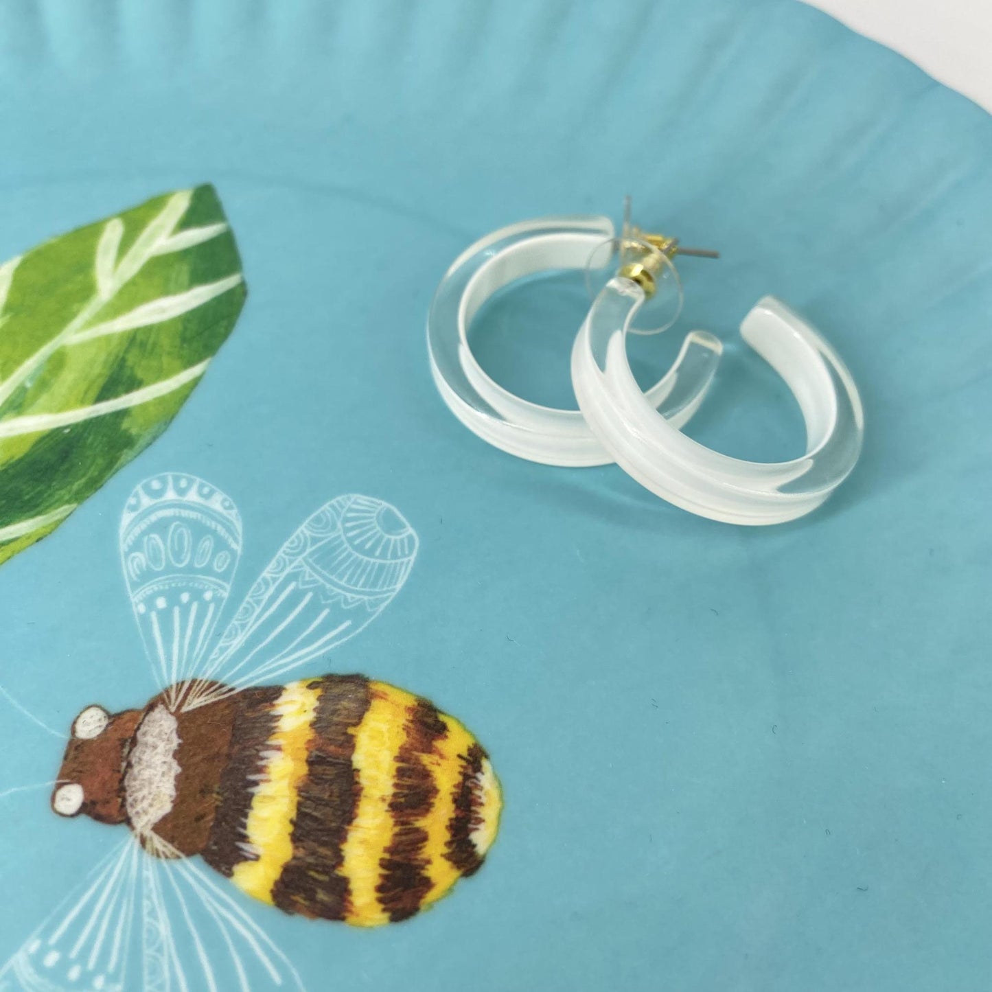 Earrings - Small Hoop - White - Resin