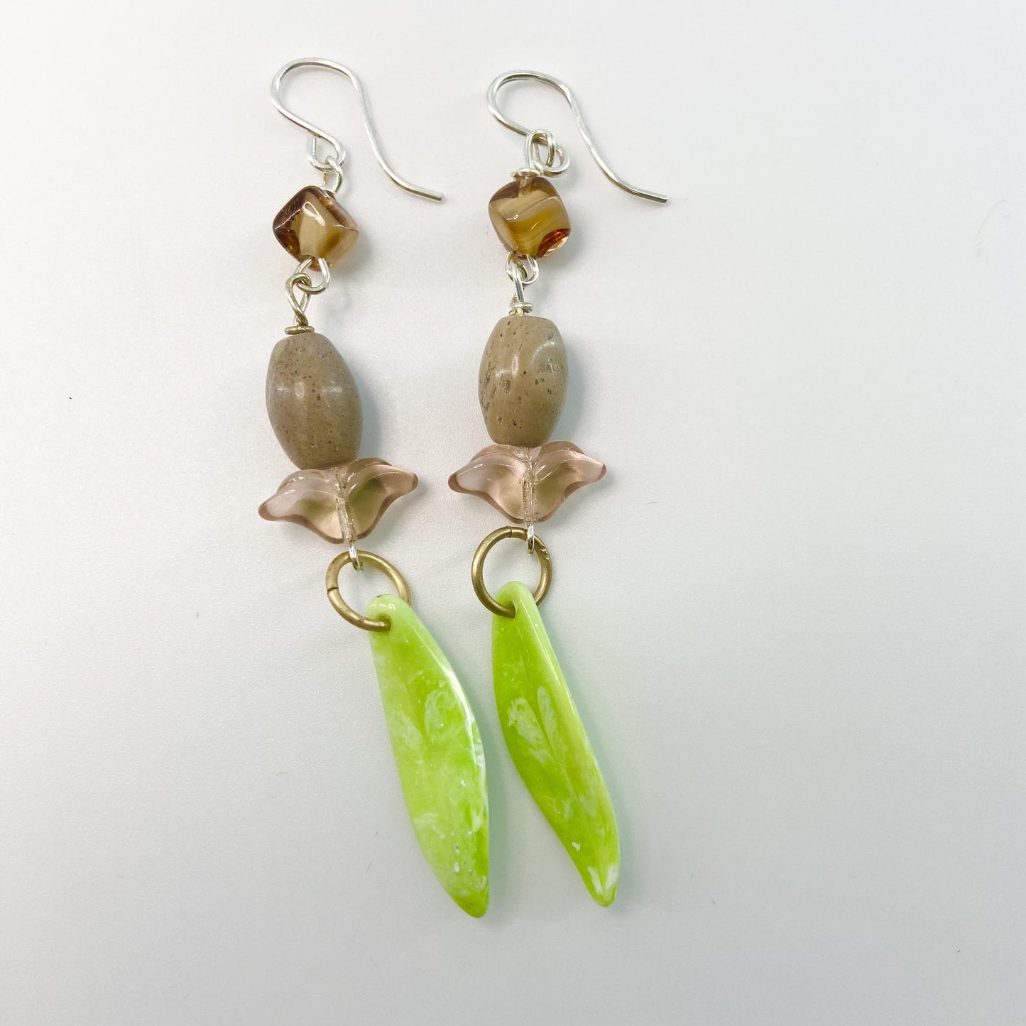 Earrings - Vintage Bead Originals - Green Leaf