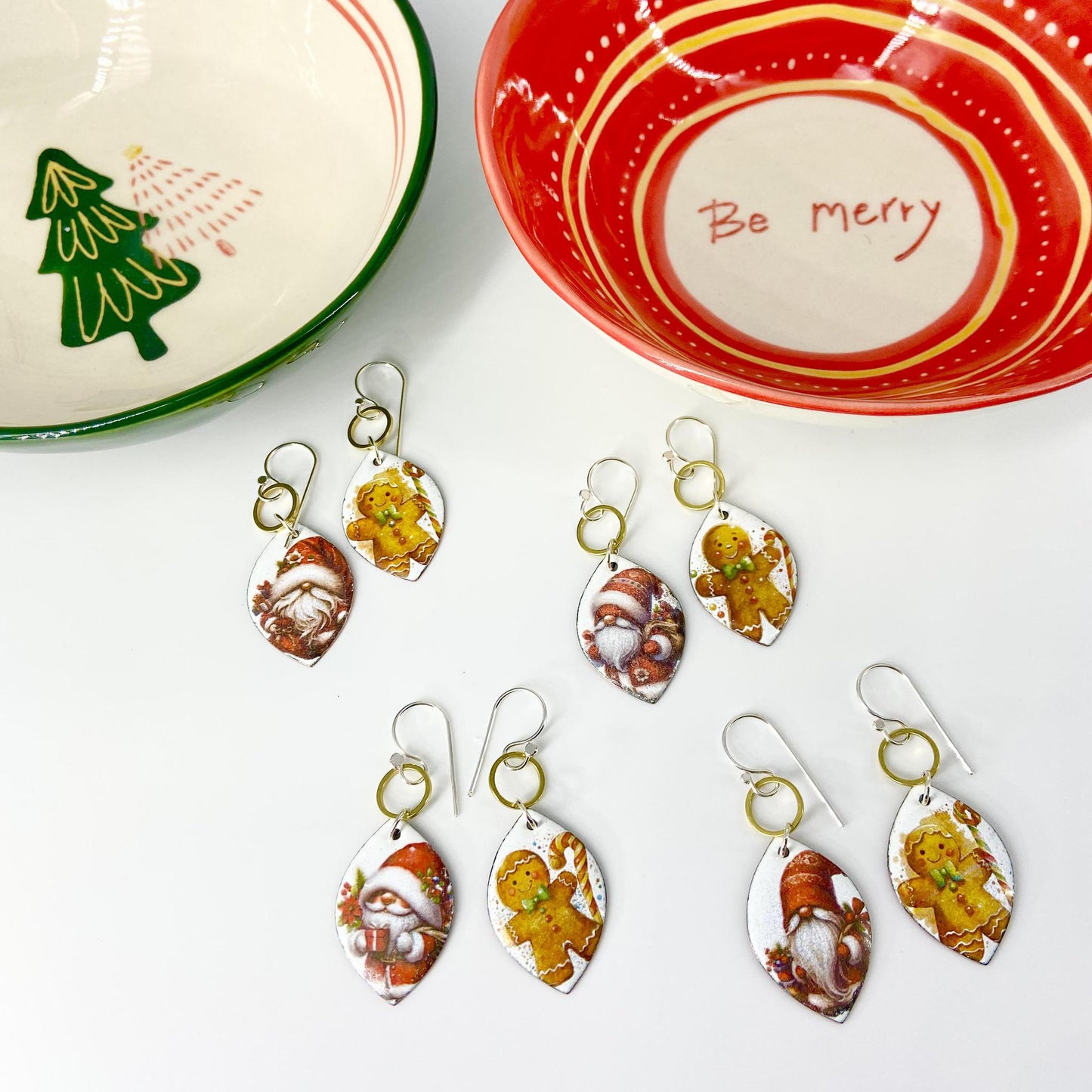 Earrings  - Santa & Gingerbread Man - Enamel on Copper