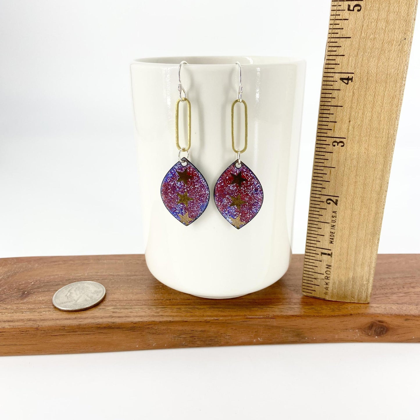 Earrings - Gold Stars On Speckles - Enamel on Copper