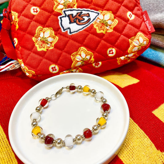 Bracelet - Glass Pearl & Sterling - KC Chiefs