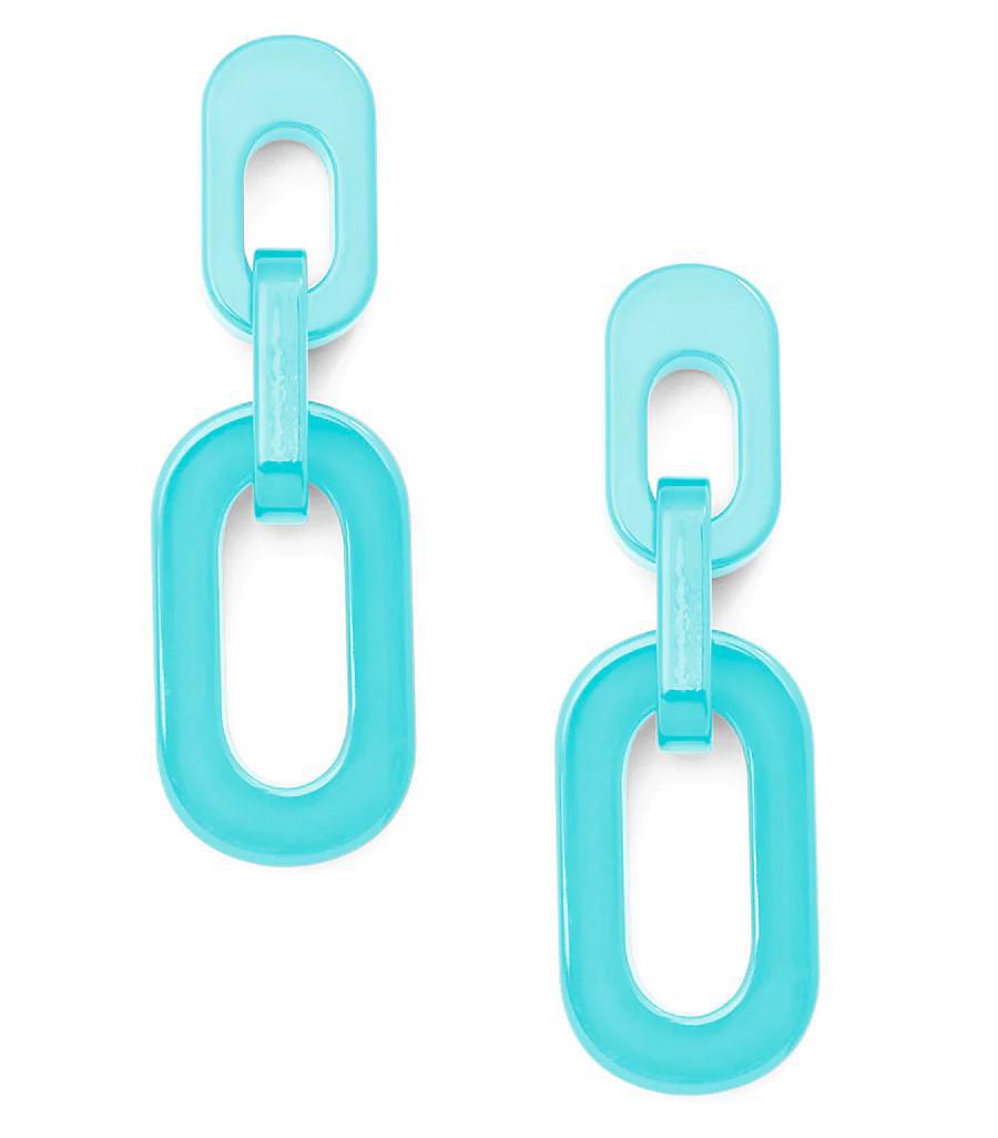 Earrings - Cable Chain Drop Post - Bright Blue - Resin